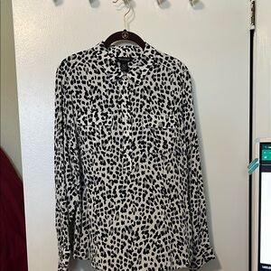 White House Black Market Black and White Animal Print Blouse